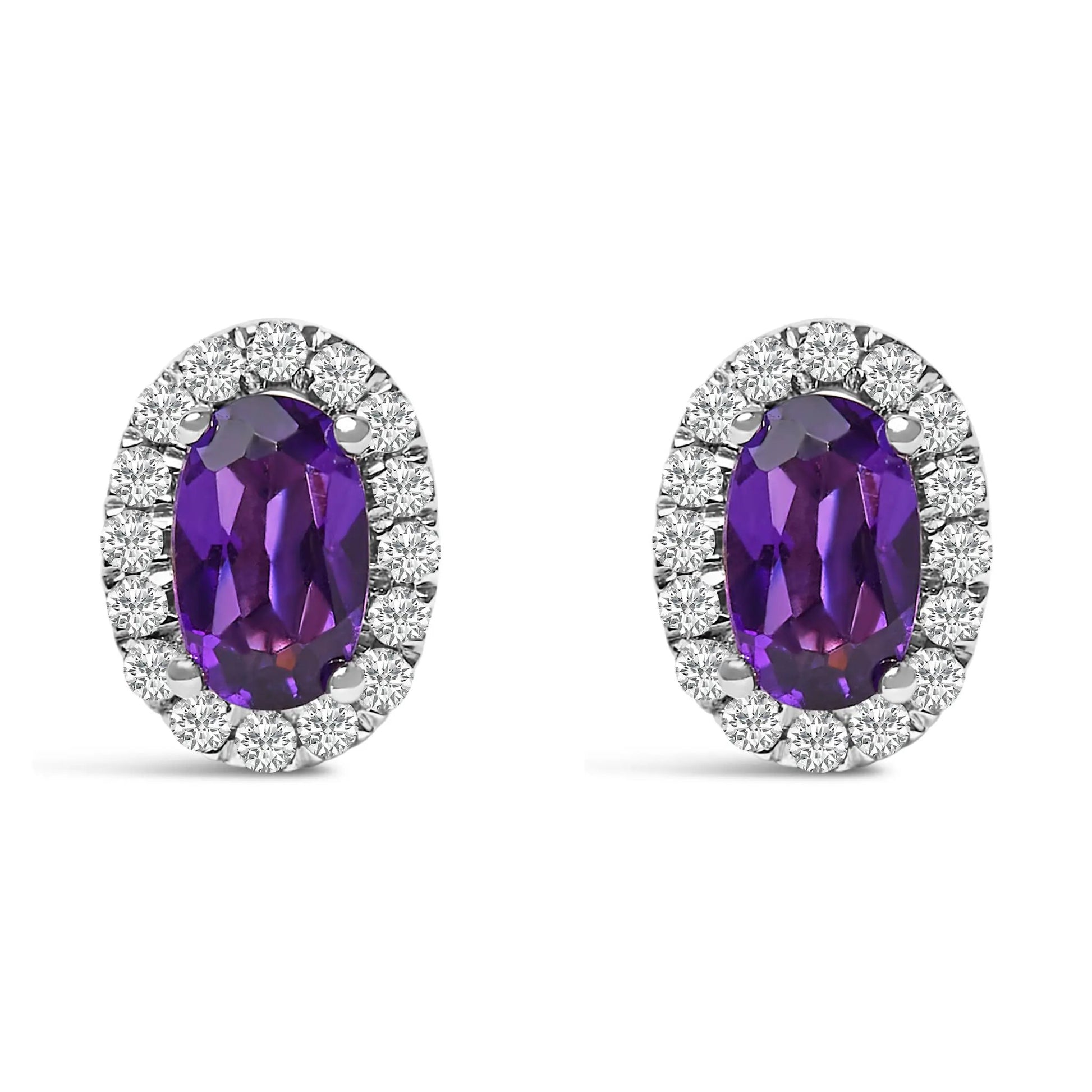 Pair of 10K white gold oval purple amethyst stud earrings with diamond halo by Bids.com on Tampa Home & Garden Store