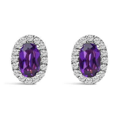 Pair of 10K white gold oval purple amethyst stud earrings with diamond halo by Bids.com on Tampa Home & Garden Store