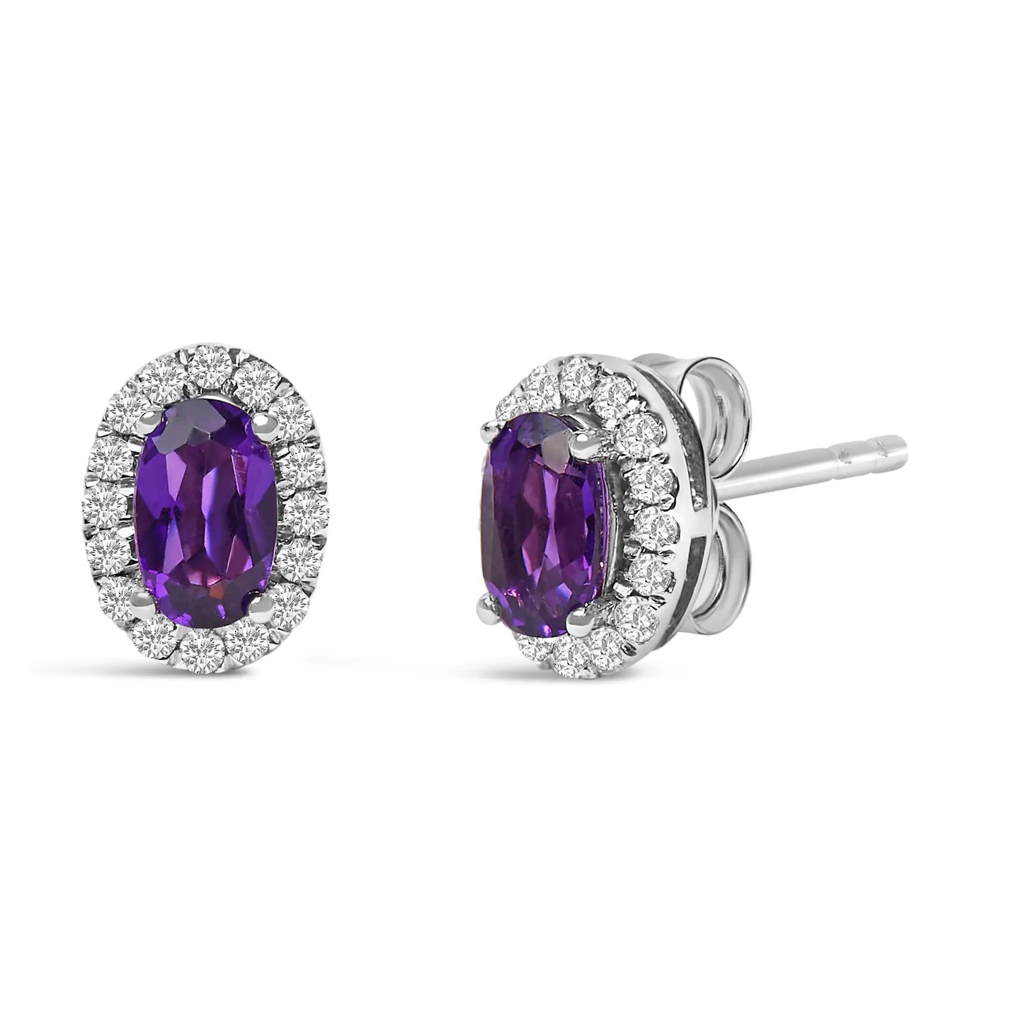10K white gold oval amethyst and diamond halo stud earrings, Bids.com, purple stones, pair on Tampa Home & Garden Store