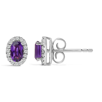 Earrings 10K white gold oval amethyst with diamond halo I-J color I1-I2 by Bids.com on Tampa Home & Garden Store