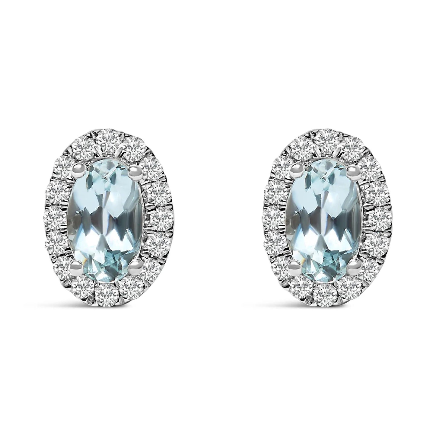 Pair of 10K white gold oval amethyst stud earrings with diamond halo 5x3 mm center on Tampa Home & Garden Store