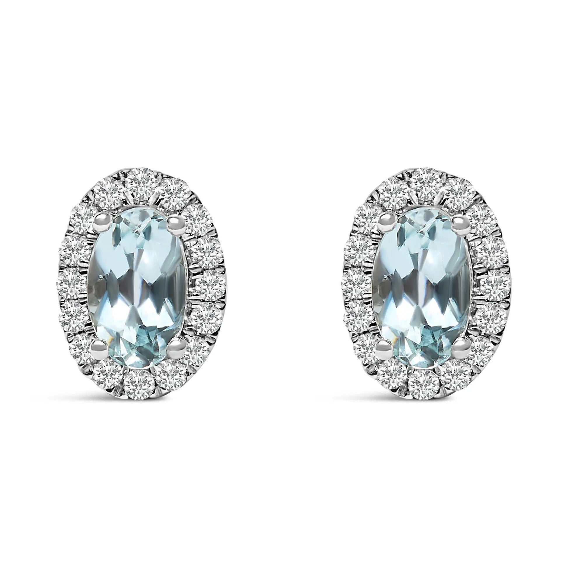 Pair of 10K white gold oval amethyst stud earrings with diamond halo 5x3 mm center on Tampa Home & Garden Store