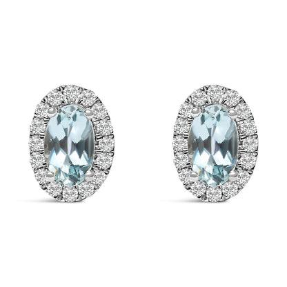 Pair of 10K white gold oval amethyst stud earrings with diamond halo 5x3 mm center on Tampa Home & Garden Store