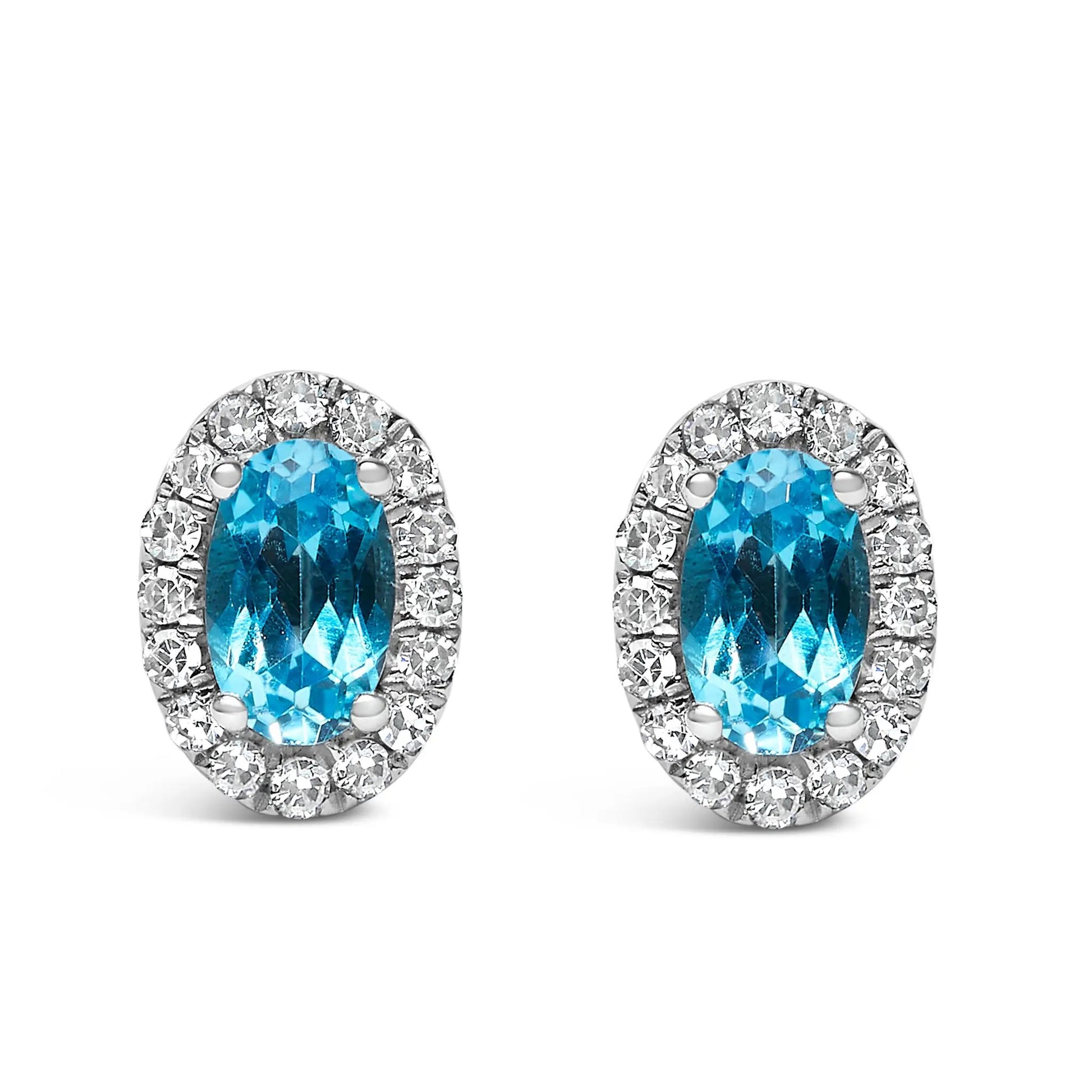 Earrings pair 10K white gold oval blue gemstone with diamond halo 5x3 mm by Bids.com on Tampa Home & Garden Store