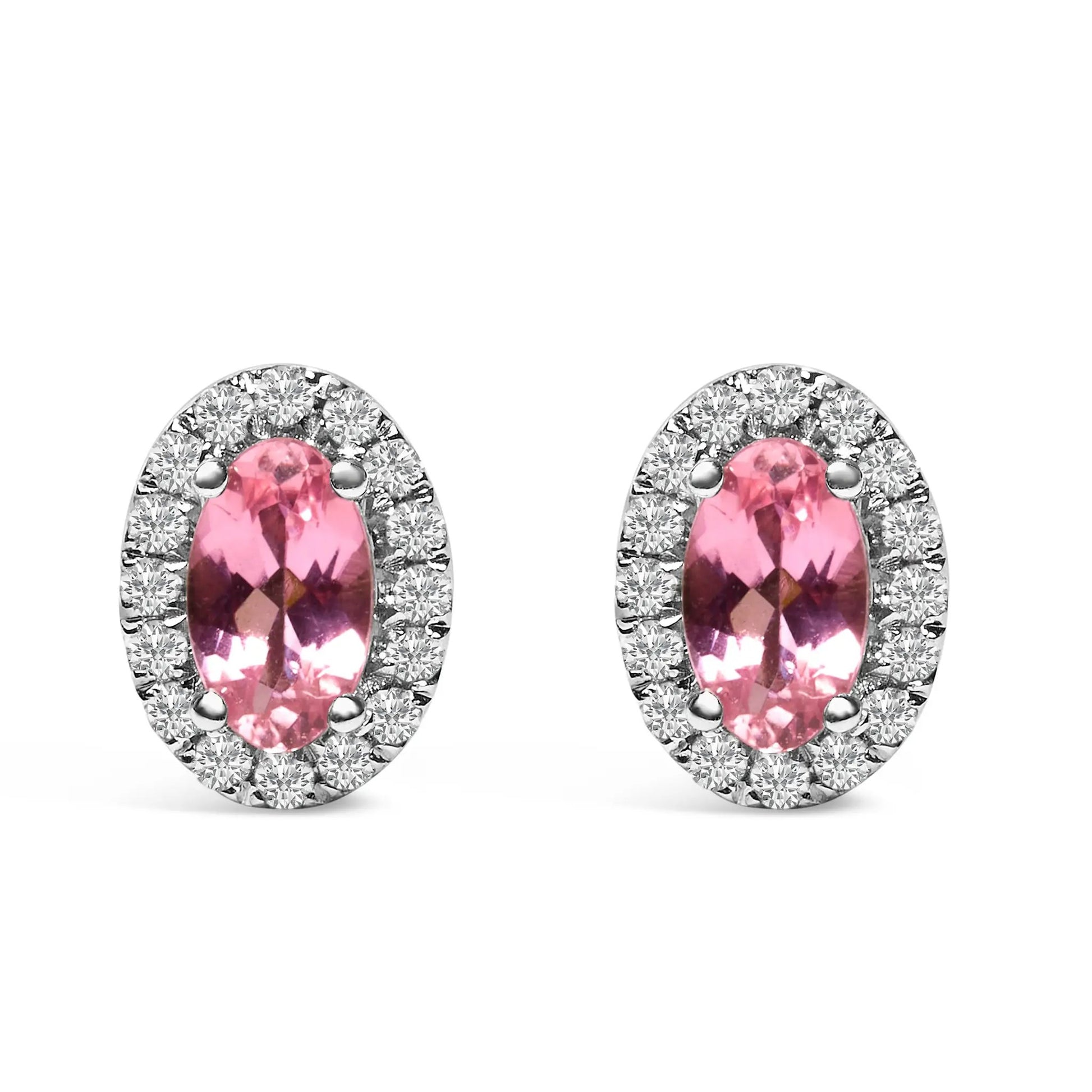 Pair of 10K white gold oval amethyst stud earrings with diamond halo, I-J color, I1-I2 clarity on Tampa Home & Garden Store
