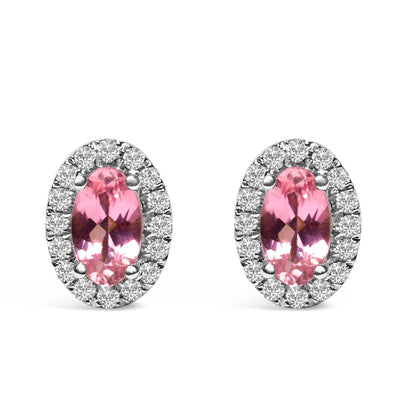 Pair of 10K white gold oval amethyst stud earrings with diamond halo, I-J color, I1-I2 clarity on Tampa Home & Garden Store