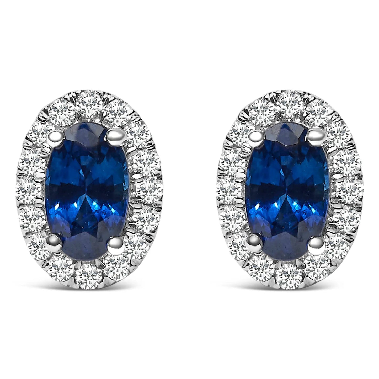 Pair of 10K white gold oval blue gemstone stud earrings with diamond halo by Bids.com on Tampa Home & Garden Store