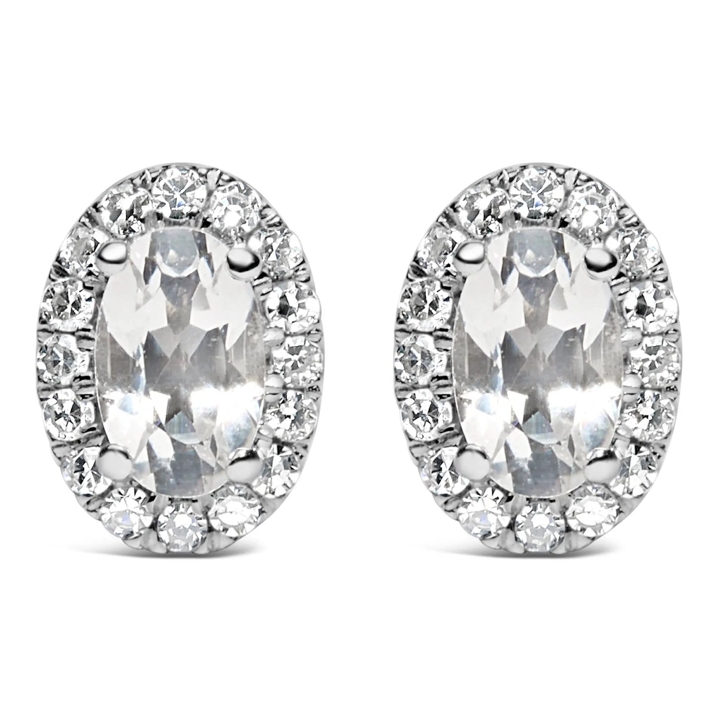 10K white gold oval amethyst stud earrings with diamond halo I-J I1-I2 by Bids.com on Tampa Home & Garden Store