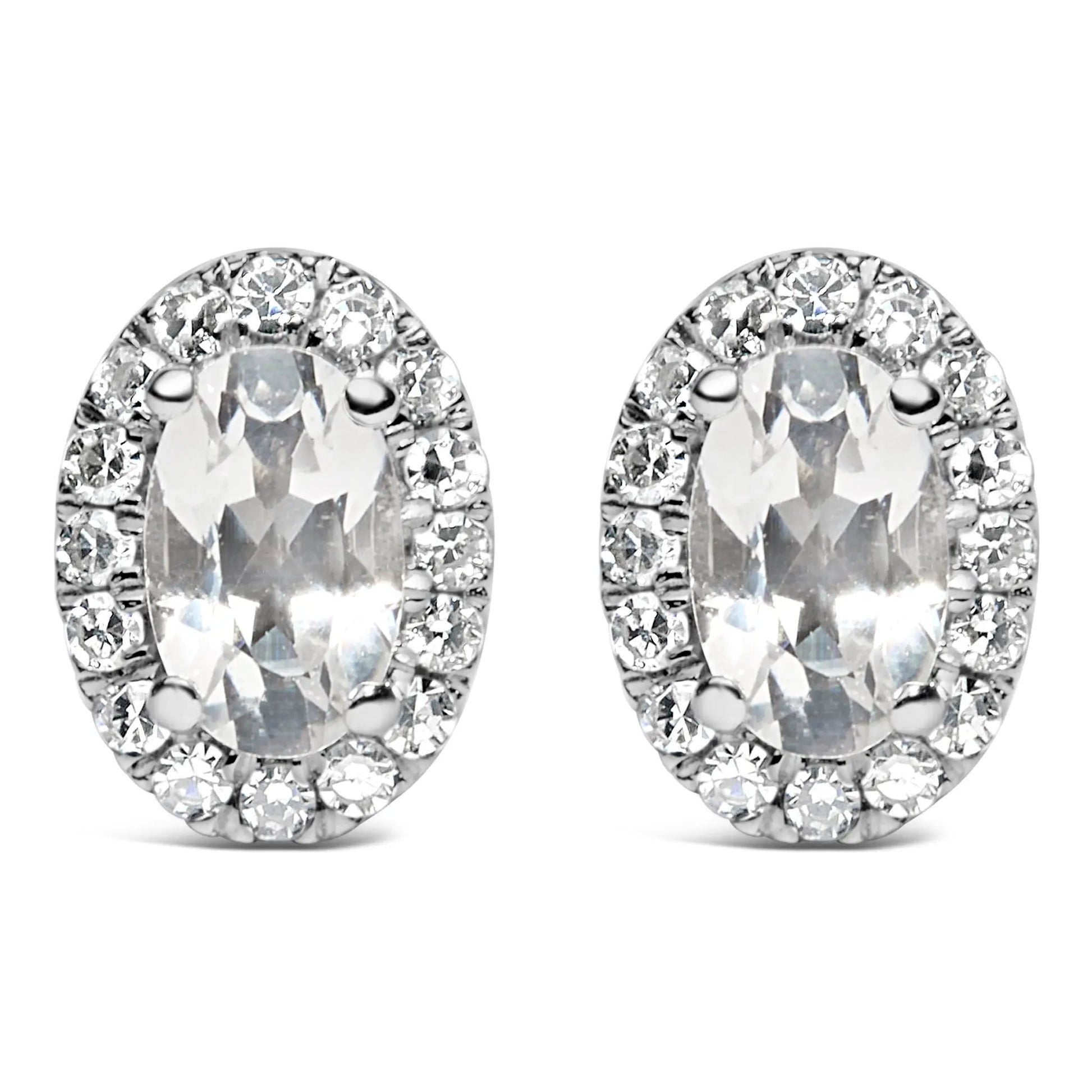 10K white gold oval amethyst stud earrings with diamond halo I-J I1-I2 by Bids.com on Tampa Home & Garden Store