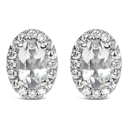 10K white gold oval amethyst stud earrings with diamond halo I-J I1-I2 by Bids.com on Tampa Home & Garden Store