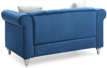 Contemporary Loveseat with Jeweled Tufted Design by HouseOfZazla in blue velvet, stationary on Tampa Home & Garden Store