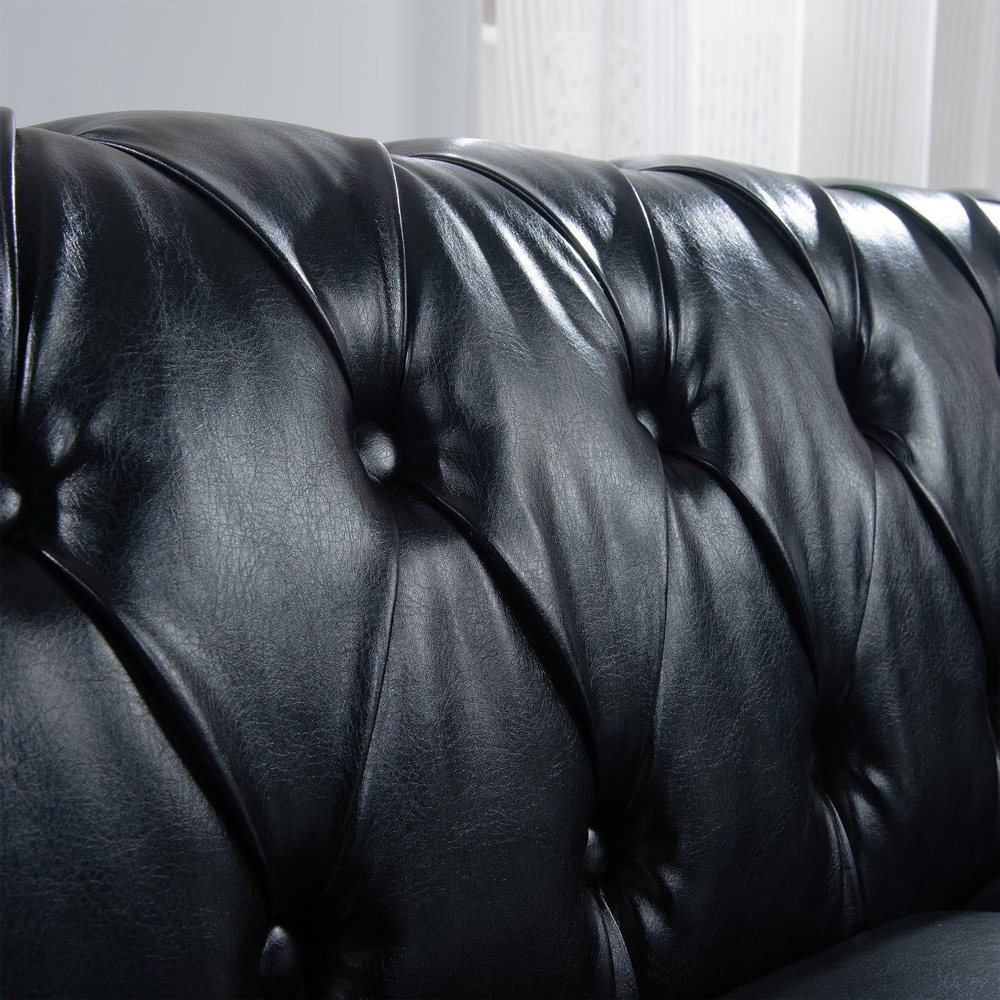 Black Chesterfield Sofa and Soft PU Rolled Arms