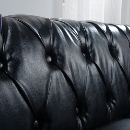 Black Chesterfield Sofa and Soft PU Rolled Arms