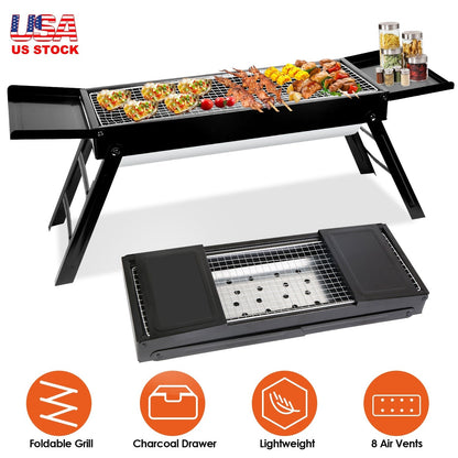 GemGear foldable charcoal BBQ grill with side shelf and stainless steel grate, portable tabletop on Tampa Home & Garden Store