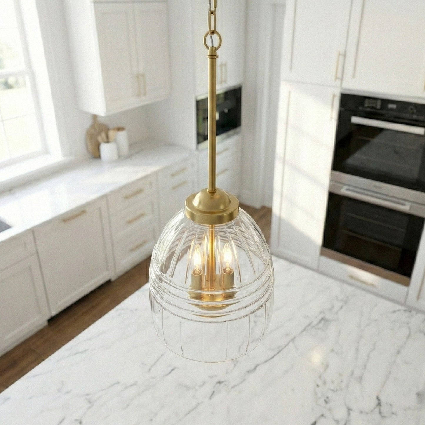 Ember 3-Candle Lights Chain Pendant Light in clear glass with gold hardware HouseOfZazla on Tampa Home & Garden Store