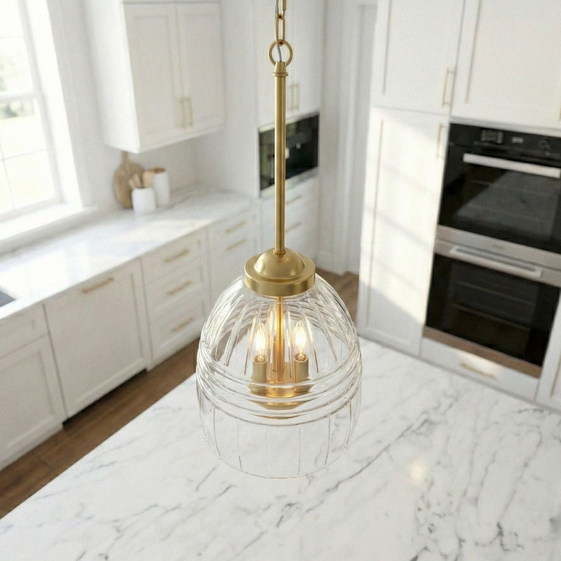 Ember 3-Candle Lights Chain Pendant Light in clear glass with gold hardware HouseOfZazla on Tampa Home & Garden Store