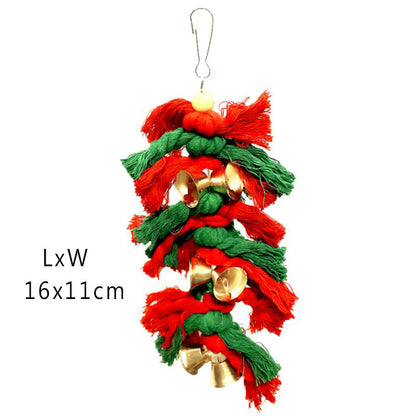 Parrot nibble toy red and green yarn with gold bells for birds by Sell My Stuff Bird Toys on Tampa Home & Garden Store