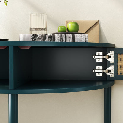 Boho Rattan End Table teal with storage shelf and metal hardware Store on Tampa Home & Garden Store