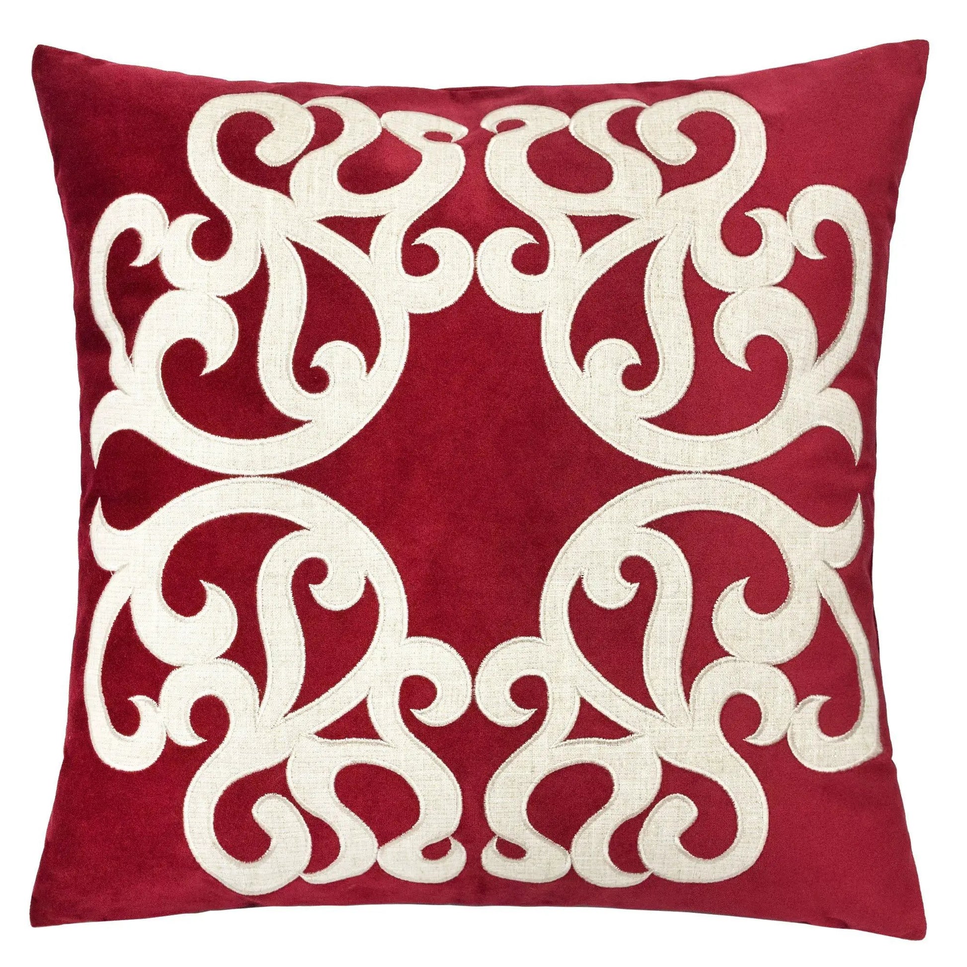 Dora Pillow Cover red with ivory embroidery; matching back, Unique Piece Furniture on Tampa Home & Garden Store