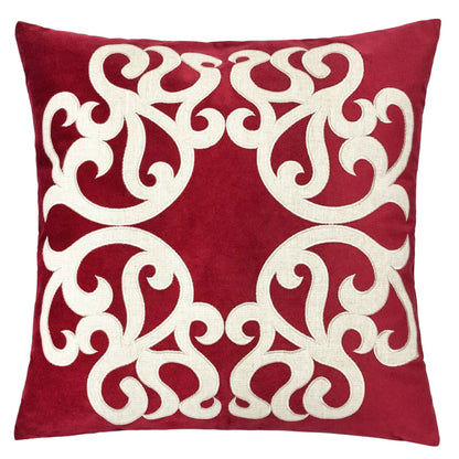 Dora Pillow Cover red with ivory embroidery; matching back, Unique Piece Furniture on Tampa Home & Garden Store