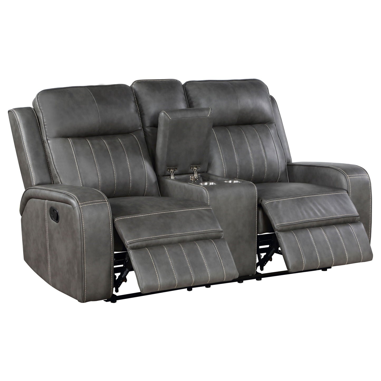 Forrest 2 Piece Motion Reclining Sofa Set gray leather with center console on Tampa Home & Garden Store