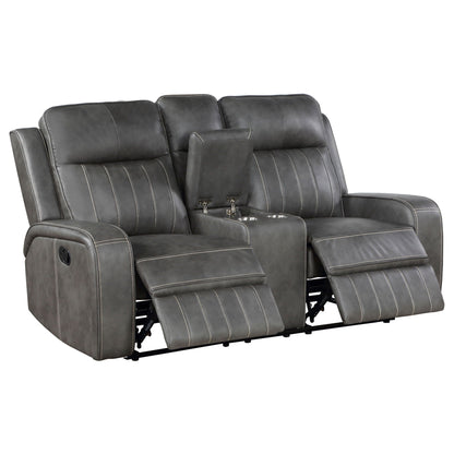 Forrest 2 Piece Motion Reclining Sofa Set gray leather with center console on Tampa Home & Garden Store