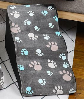Pet step ladder with grey paw-print fabric, non-slip, removable and washable on Tampa Home & Garden Store