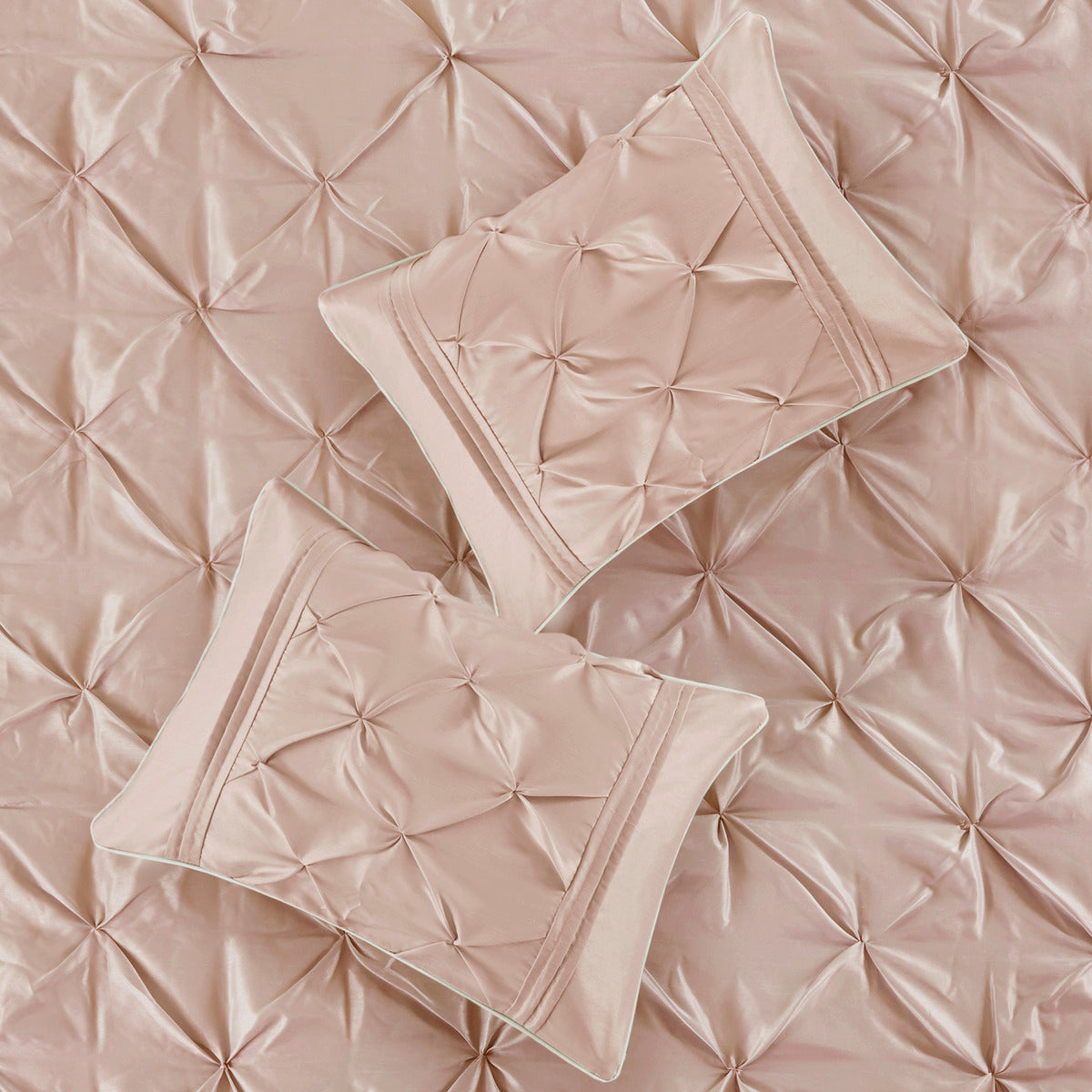 7 Piece Blush Tufted Queen Comforter and Sheets