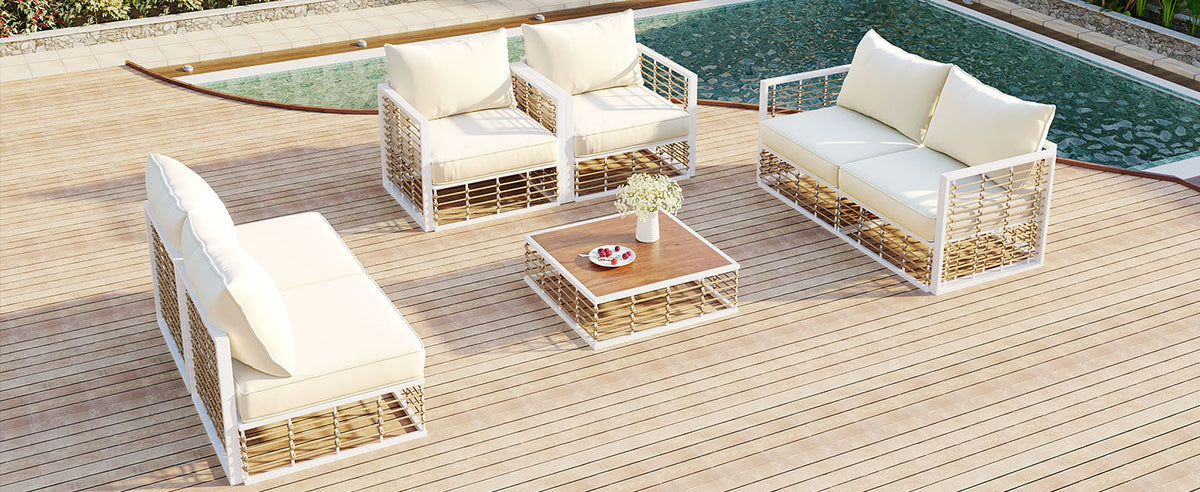 TOPMAX 7-piece modern metal patio sectional sofa set with white cushions HouseOfZazla on Tampa Home & Garden Store