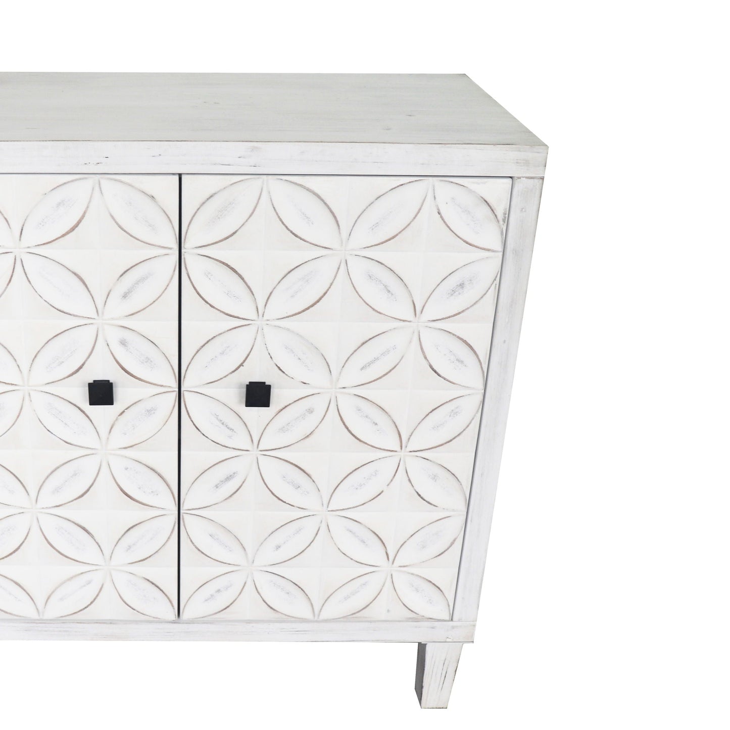 White Wash 4 Door Wooden Accent Cabinet for Home