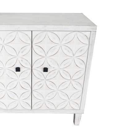 White Wash 4 Door Wooden Accent Cabinet for Home