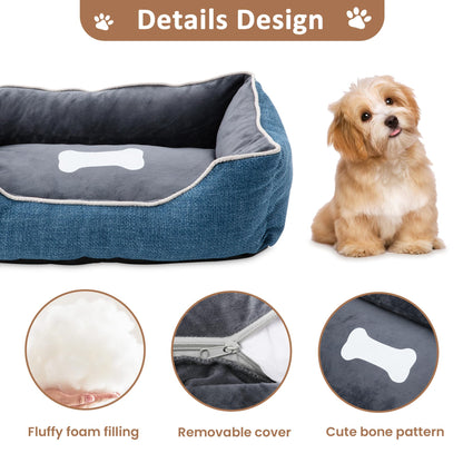 HouseOfZazla small dog bed in blue denim with grey interior on Tampa Home & Garden Store