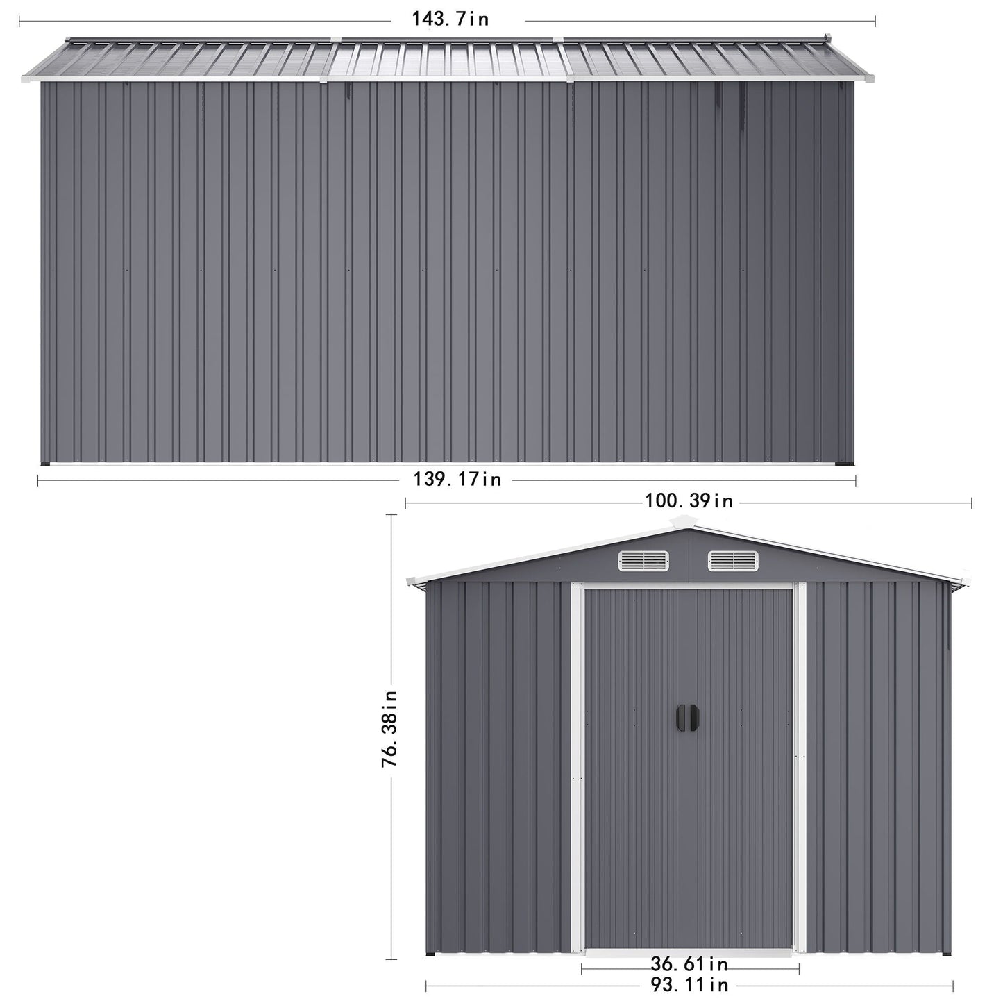 Large Metal Storage Shed and Heavy Sliding Doors