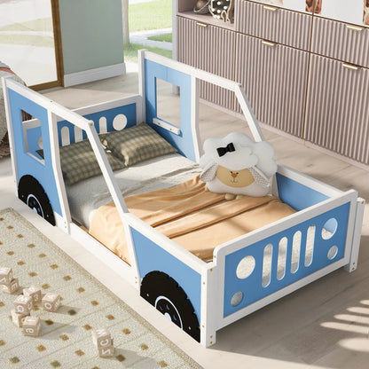Classic car shaped platform bed with wheels in blue and white by Unique Piece Furniture on Tampa Home & Garden Store
