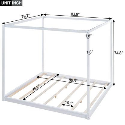Canopy bed frame in white metal with airflow slats and wood slat platform, support legs on Tampa Home & Garden Store