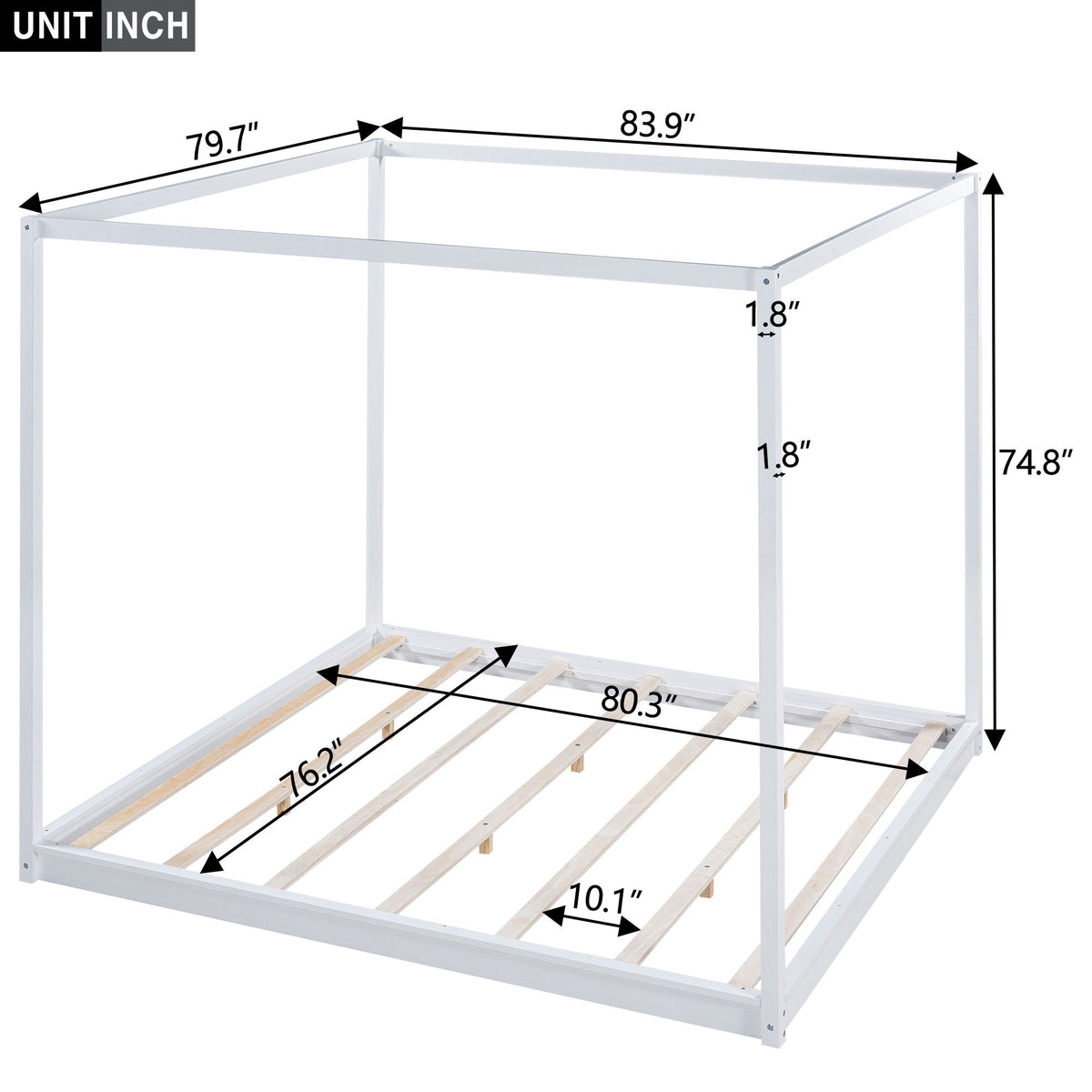 Wood Canopy Platform Bed with Airflow Slats and Support Legs, white finish by HouseOfZazla on Tampa Home & Garden Store