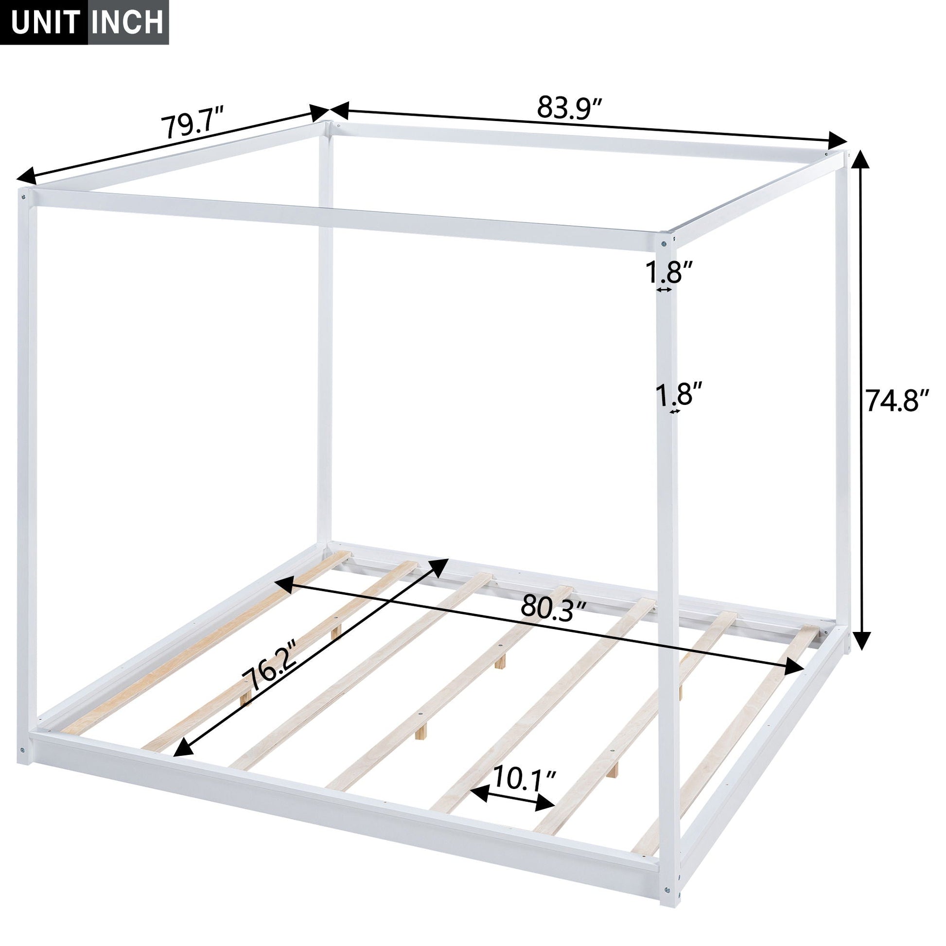 Wood Canopy Platform Bed with Airflow Slats and Support Legs, white finish by HouseOfZazla on Tampa Home & Garden Store