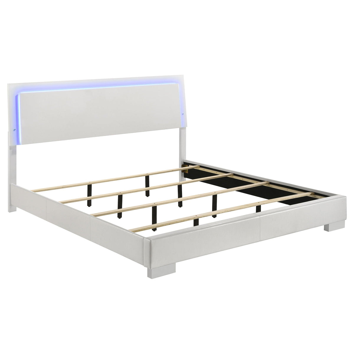 Strick & Bolton High Gloss Panel Bed With LED Lights white LED-lit headboard platform frame on Tampa Home & Garden Store