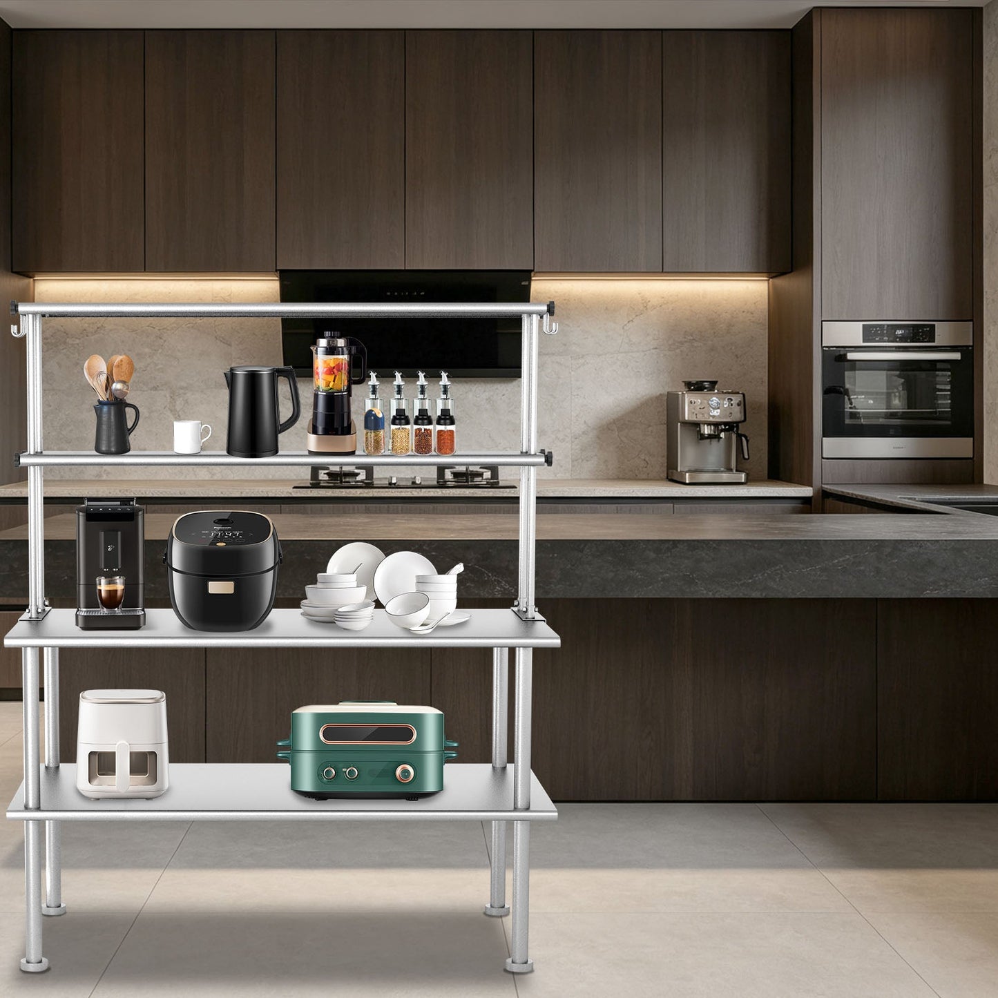 Compact and Adjustable Stainless Steel Kitchen Shelf
