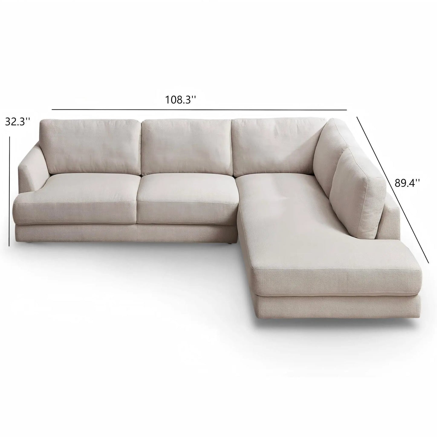 Glander Comfortable Cozy Sectional Sofa beige fabric with chaise, stationary on Tampa Home & Garden Store