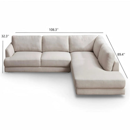 Glander Comfortable Cozy Sectional Sofa beige fabric with chaise, stationary on Tampa Home & Garden Store