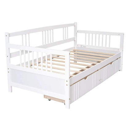 Multifunctional modern daybed with white finish, slatted sides and built-in storage drawers on Tampa Home & Garden Store