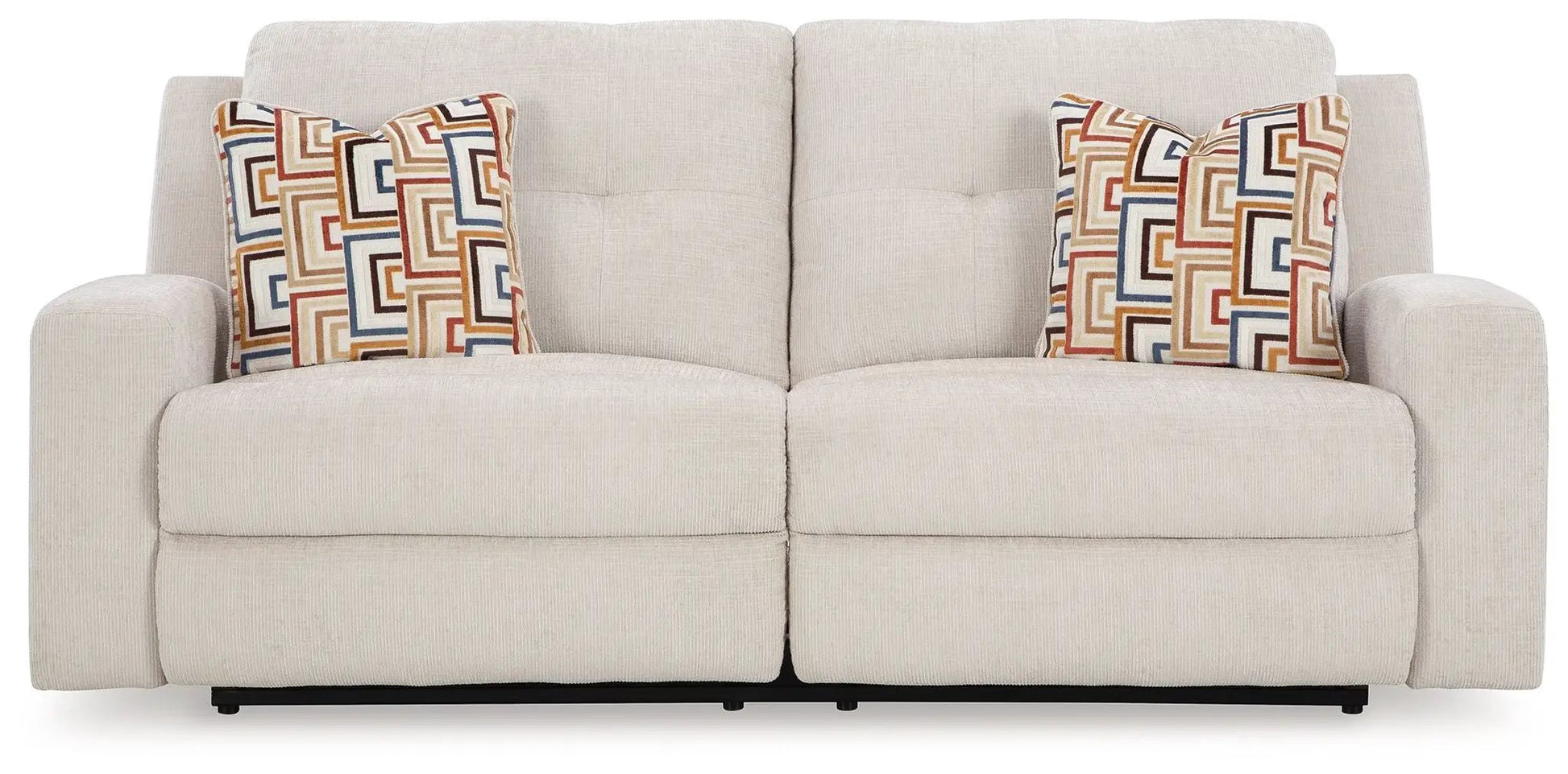 Danum 2-seat reclining sofa beige fabric with 2 geometric pillows Unique Piece Furniture on Tampa Home & Garden Store