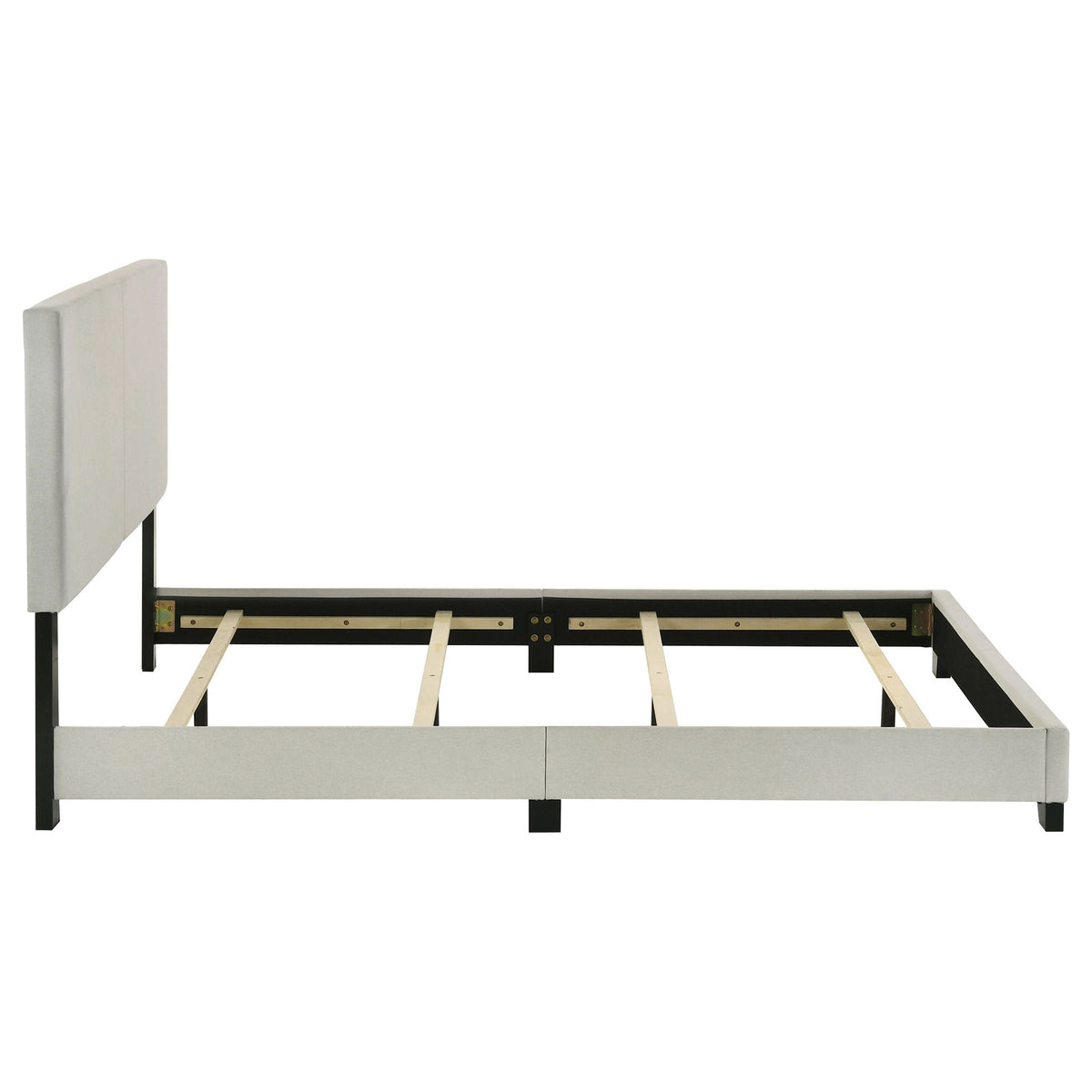 Efram panel bed upholstered headboard in light gray fabric with black metal frame by HouseOfZazla on Tampa Home & Garden Store