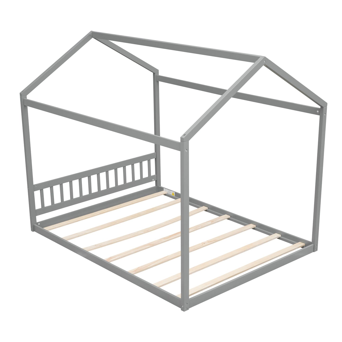 Wooden House Bed With Headboard gray canopy frame with posts and light wood slats on Tampa Home & Garden Store
