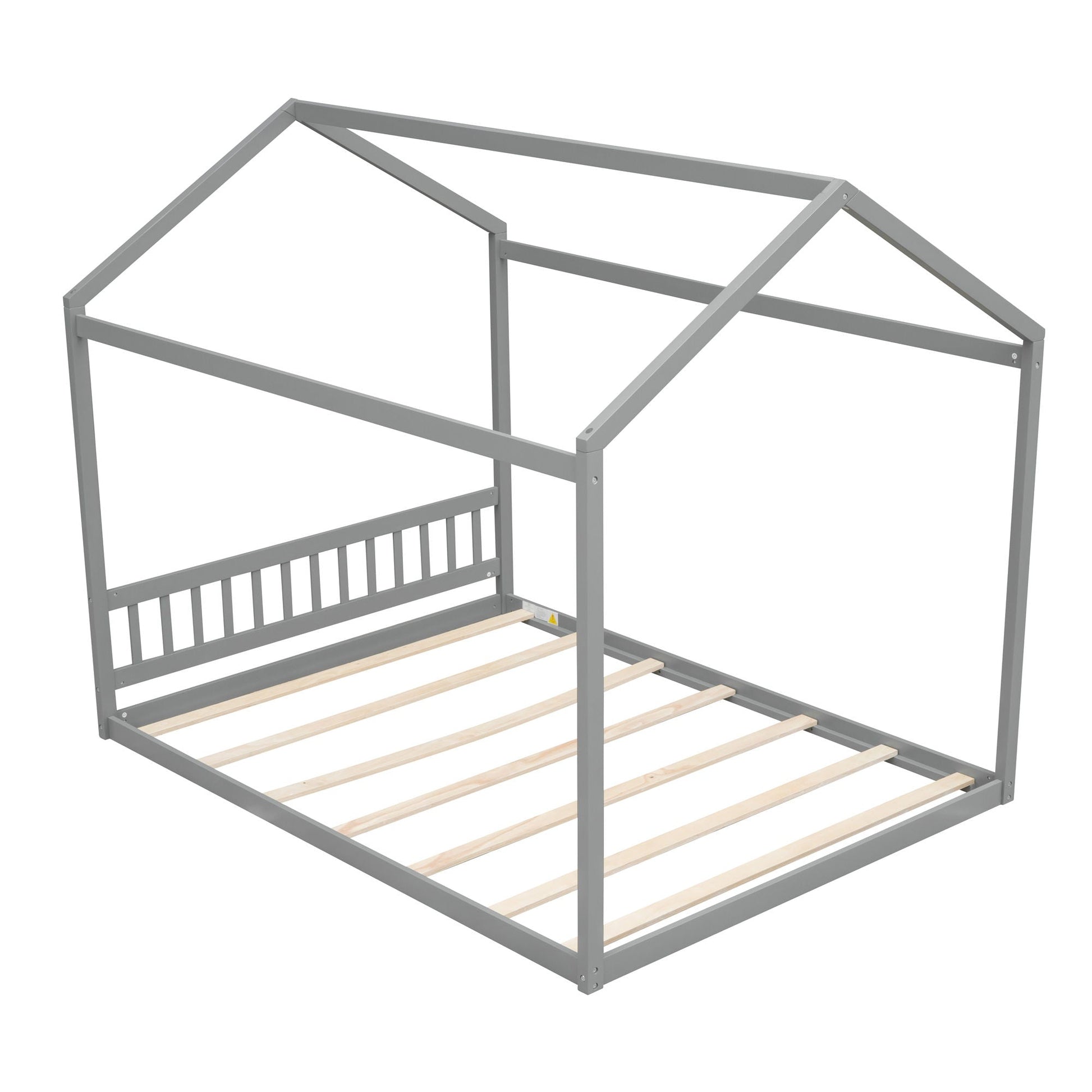 Wooden House Bed With Headboard gray canopy frame with posts and light wood slats on Tampa Home & Garden Store