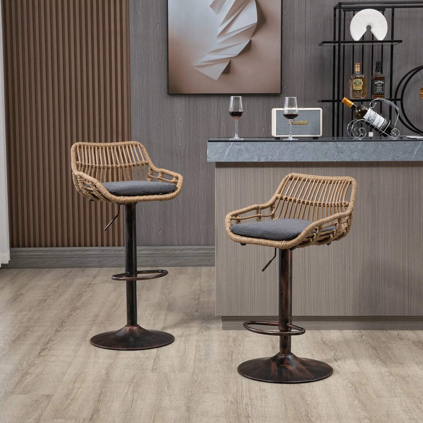 Modern Swivel Bar Stools with Footrest Set of 2