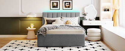 Upholstered Platform Bed with Trundle in gray fabric, HouseOfZazla brand on Tampa Home & Garden Store