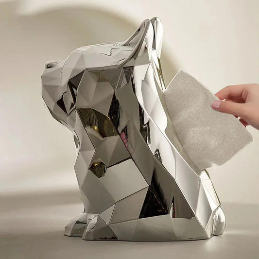 Fadou tissue box holder polished chrome with a faceted bulldog design for living room storage on Tampa Home & Garden Store