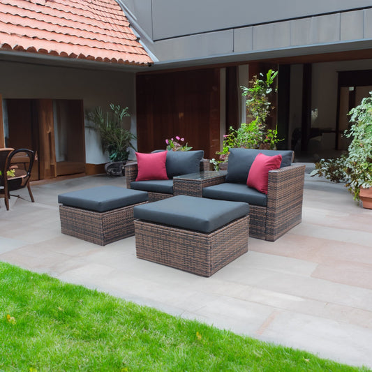 5 Pieces Outdoor Patio Garden Brown Wicker Sectional Conversation Sofa Set - Tampa Home & Garden Store
